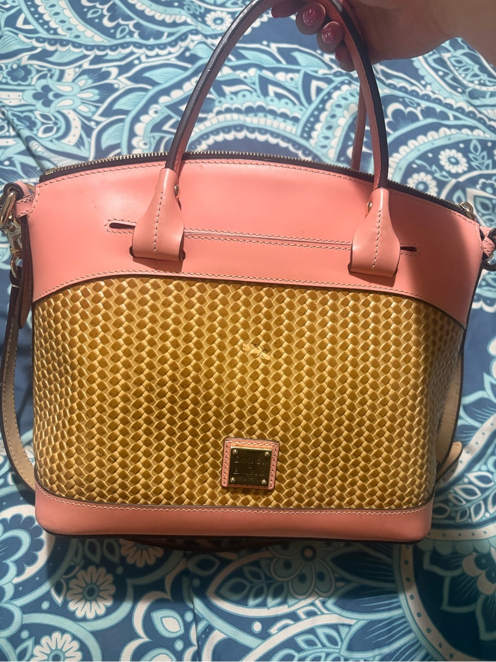 Dooney & Bourke Pink and Tan Shoulder Bag with Woven Design